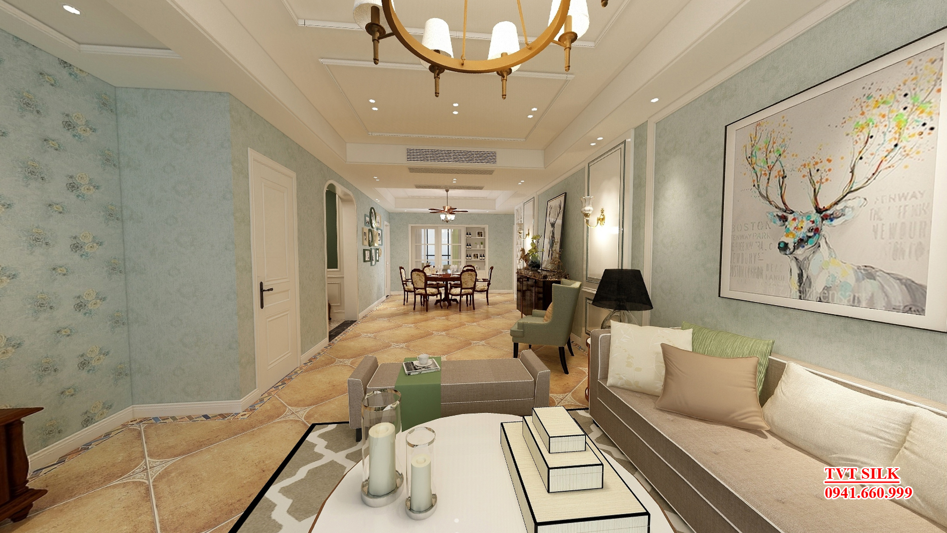 Vải dán tường hoạ tiết thêu chìm Hoa Hiện Đại S1